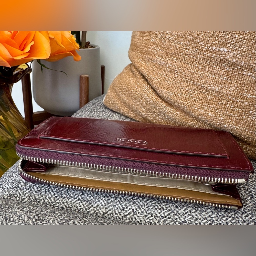 Coach Zip Wallet in Burgundy Textured Leather - Picture 11 of 15